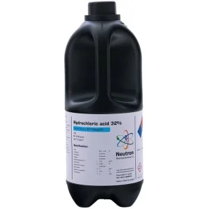 اسید کلریدریک ۳۲% نوترون گرید BP حجم ۲٫۵ لیتر پلی اتیلن